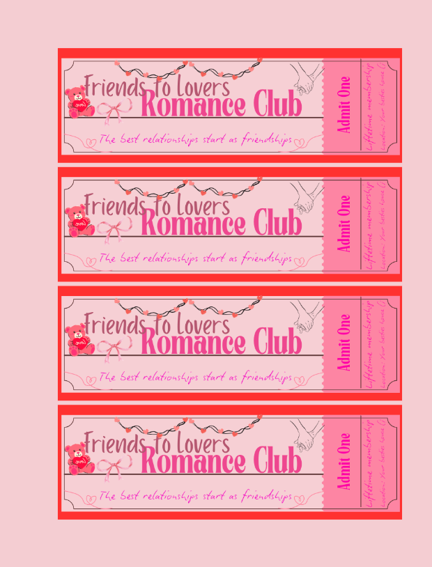 Friends to Lovers Club Ticket Bookmark